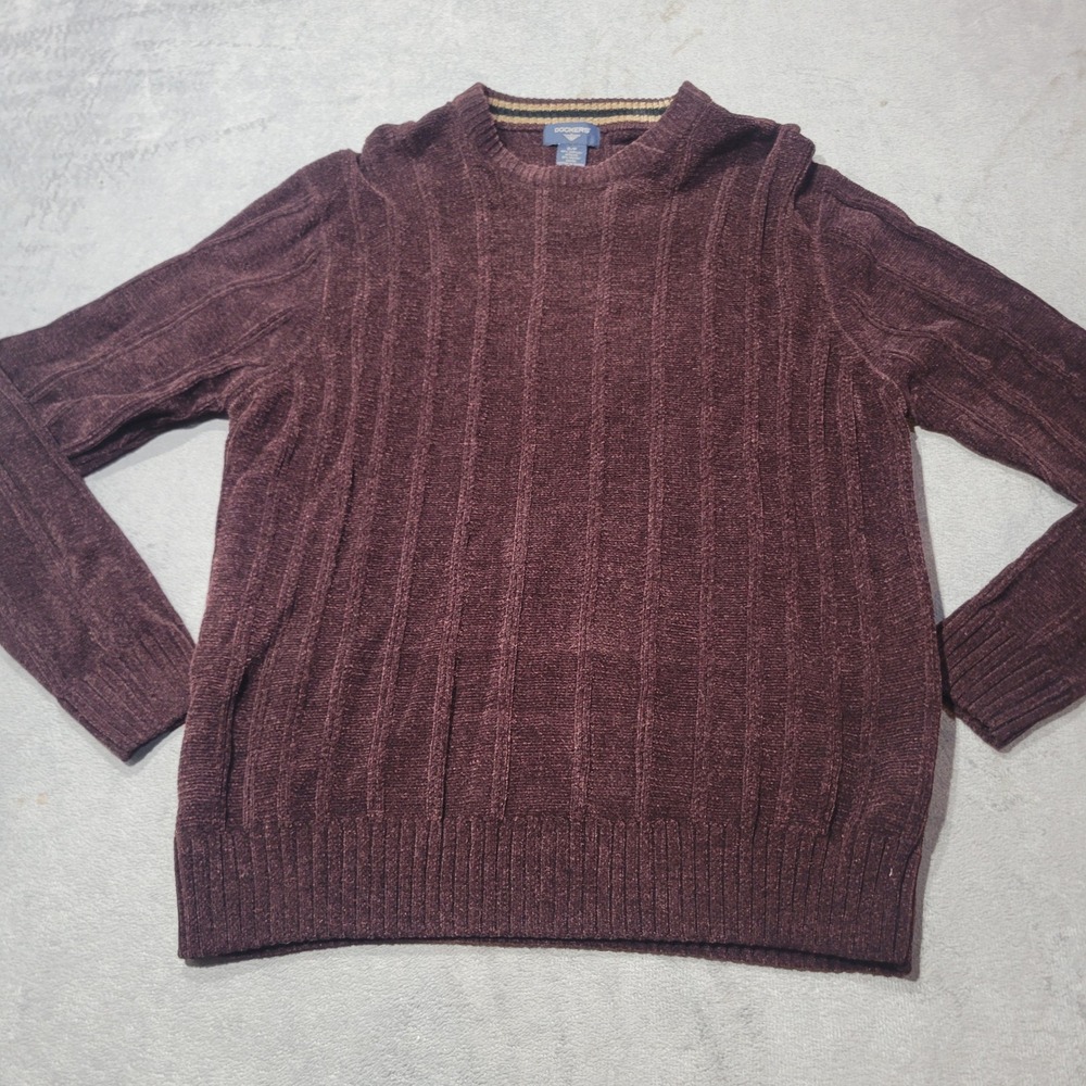 Dockers Sweater Women‎ Burgundy Chenille Ribbed Crew Neck Pullover Preppy